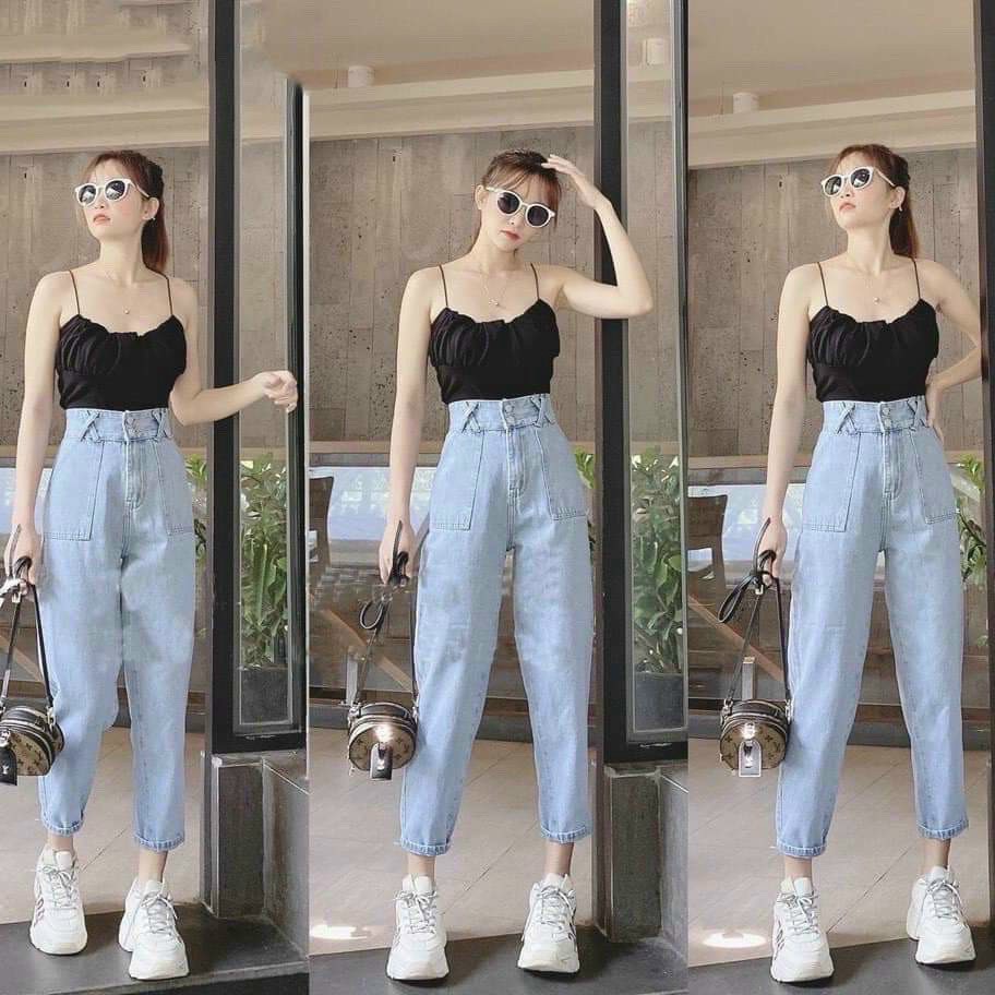 Quần Jeans Baggy Nữ Cạp Cao Túi Vuông Chuẩn Form Hack Dáng 295-366 Chất Liệu Cao Cấp Trẻ Trung Cực Hot - Hazo