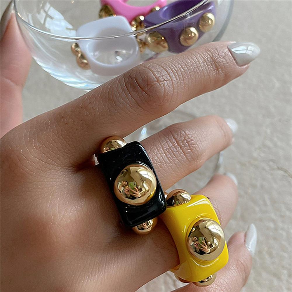 FORBETTER Nhẫn Đính Hạt Nhựa Resin Màu Kẹo Ngọt Thời Trang Punk