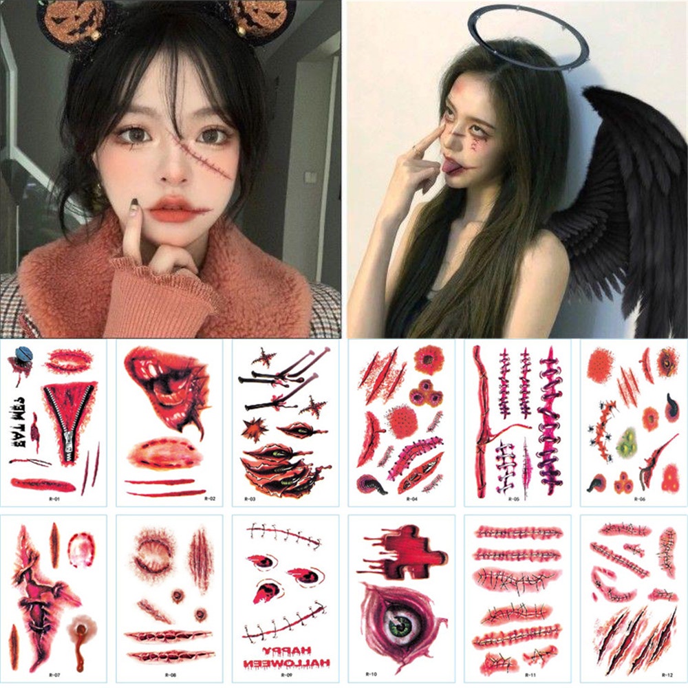 Set 30 Tấm Hình Xăm Dán Tạm Thời Chống Nước Lâu Trôi Phong Cách Halloween Dành Cho Nam Và Nữ