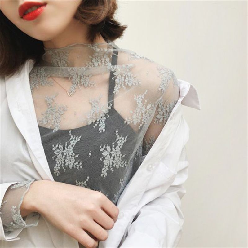 Xiangbao Áo Lưới Tay Dài Cổ Giả Xuyên Thấu Cơ Bản Thời Trang Xuân Hè Cho Nữ C