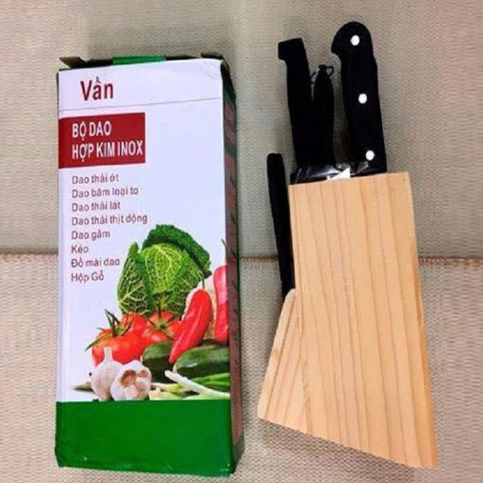 Bộ Dao Làm Bếp 7 Món Có Hộp Gỗ Đựng Dùng Cho Nhà Bếp Siêu Tiện Dụng, Chất Liệu Thép Không Gỉ