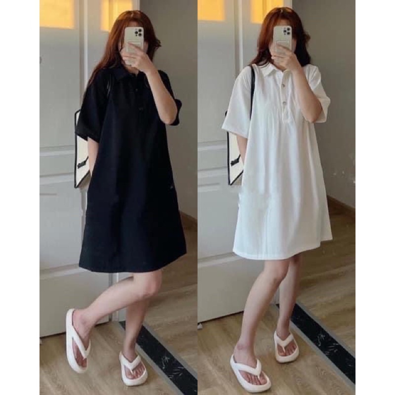Váy/đầm polo chất xốp tổ ong hai màu trắng/đen