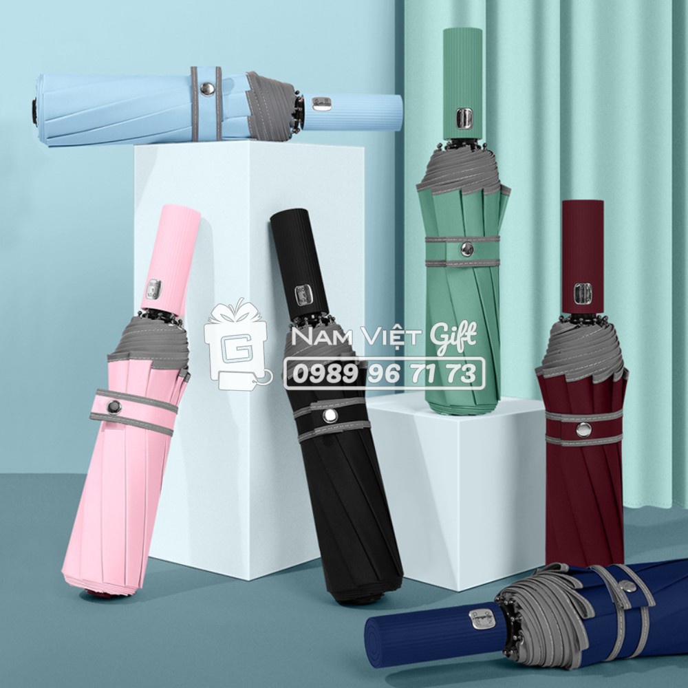 Ô Dù Chống Nắng Che Mưa Cản UV Tự Động Đóng Mở Khung 12 Xương