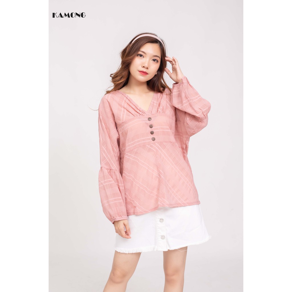 Áo babydoll cổ tim tay ống KAMONG A043