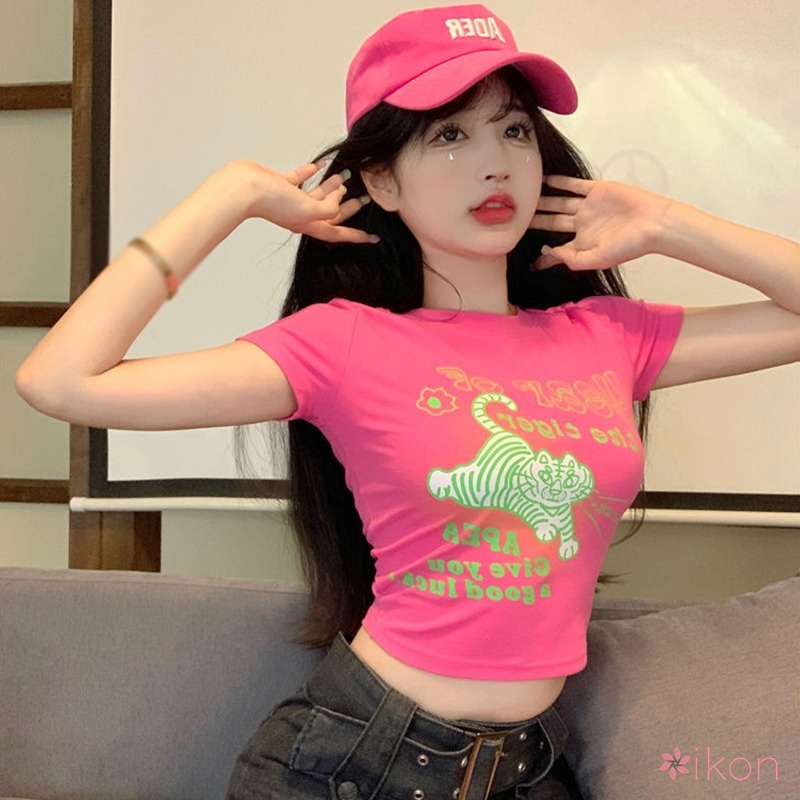 Áo Thun Cổ Tròn In Họa Tiết Hoạt Hình Xinh Xắn Dành Cho Nữ