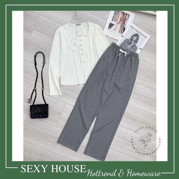 Bộ nữ thu đông - Bộ áo len gân zara khuy quần suông phong cách Hàn Quốc B06 SEXYHOUSE