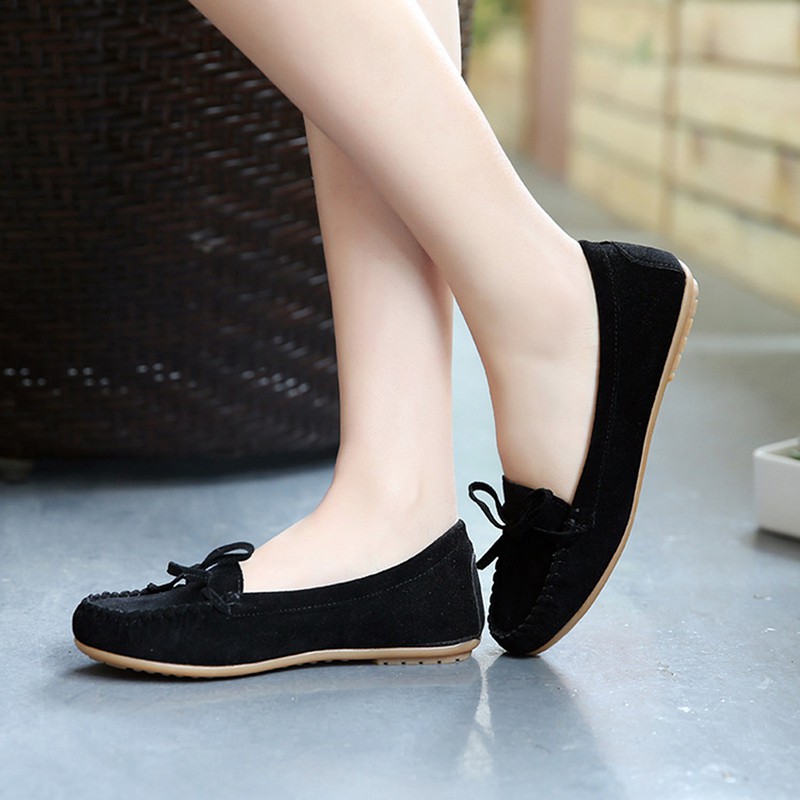 GCGCTOP Size 35-40 Womens Bow Tassel Suede Shallow Slip On Soft Flats Shoes