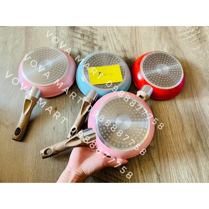 Chảo Cho Bé Ăn Dặm Cao Cấp, Chống DÍnh Hồng Vân Đá Hoa Cương 16cm Đáy Từ Tiện Dụng