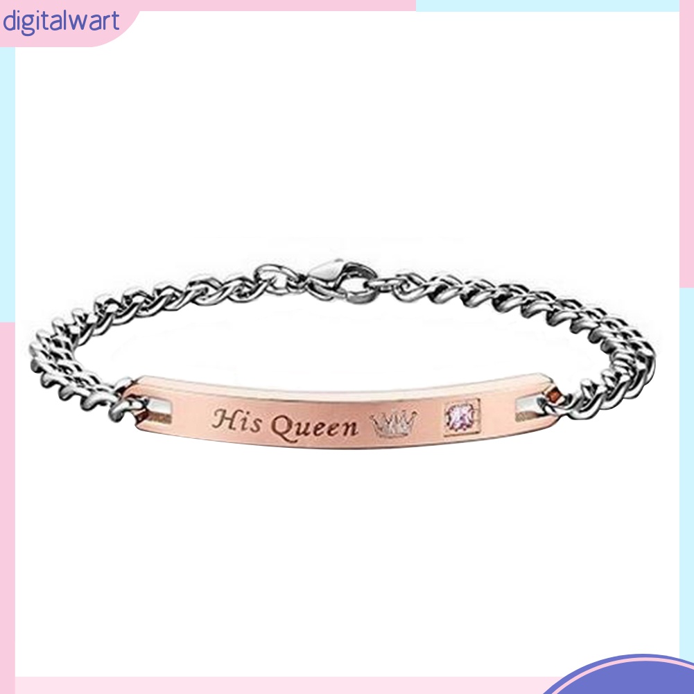 Vòng Tay Thép Titan In Chữ Her King / His Beauty / His Queen Lãng Mạn Cho Cặp Đôi