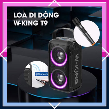 [Chức Năng TWS] Loa kéo karaoke bluetooth Loa di động W-King T9 - loa kép công suất 80W, đèn LED RGB