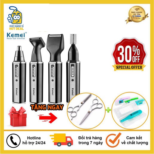 Tông Đơ Cắt Tóc Kiêm Máy Cạo Râu Kemei 6630 4in1 - Cắt Tóc, Cạo Râu, Tỉa Lông Mũi, Bảo Hành 6 Tháng "