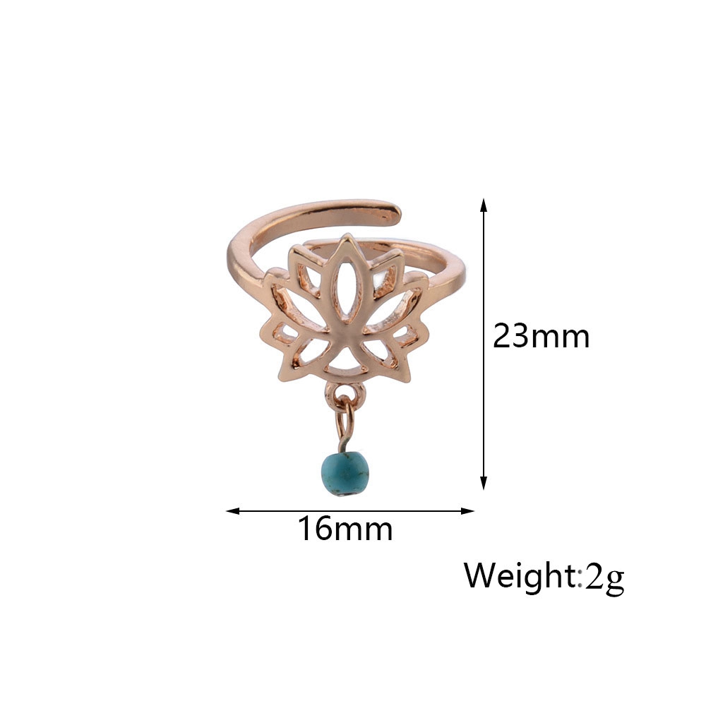 Nhẫn Đeo Ngón Chân Hình Hoa Sen Màu Vàng / Bạc Đính Đá Ngọc Lam Phong Cách Bohemian Cổ Điển Có Thể Điều Chỉnh Hàng Mới Dành Cho Bạn Nữ