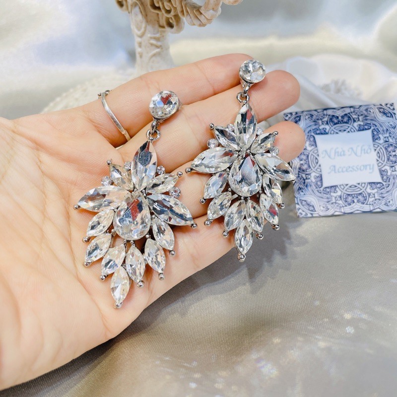 Hoa Tai Đá Cô Dâu Đẹp Dáng Dài Giot Nước Thời Trang NHÀ NHỎ 025