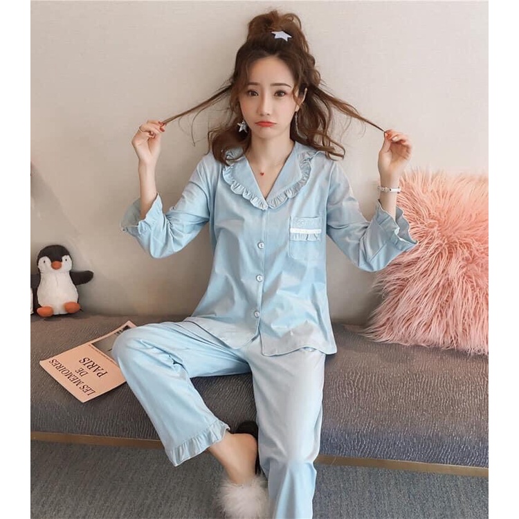 AC8103 Bộ pyjama mặc nhà nữ dài tay cotton mùa thu hàng nhập