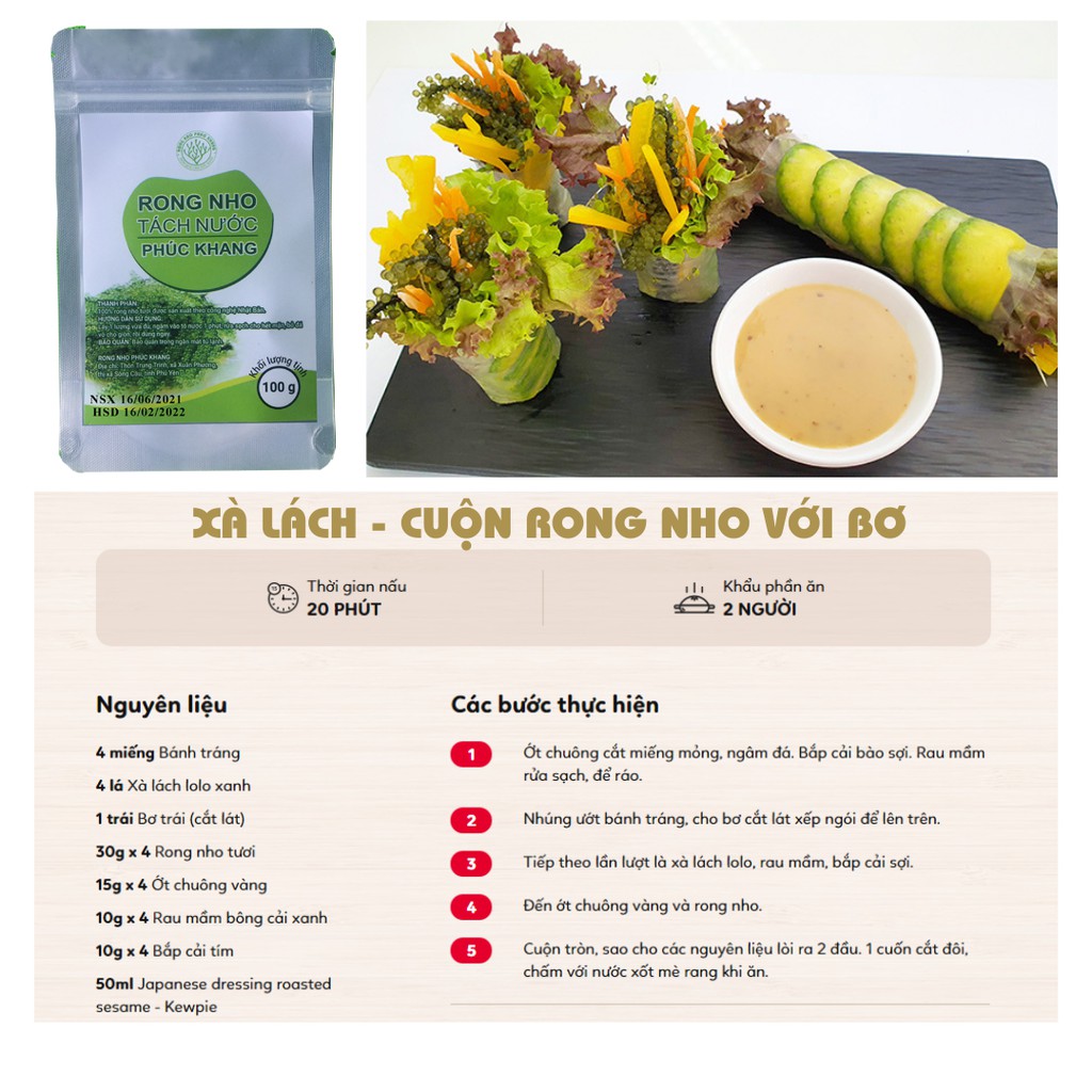 Rong nho tách nước [Combo 3 rong nho 100G / Kèm nước sốt mè rang kewpie chai 180ml ] Công nghệ tách nước nhật bản