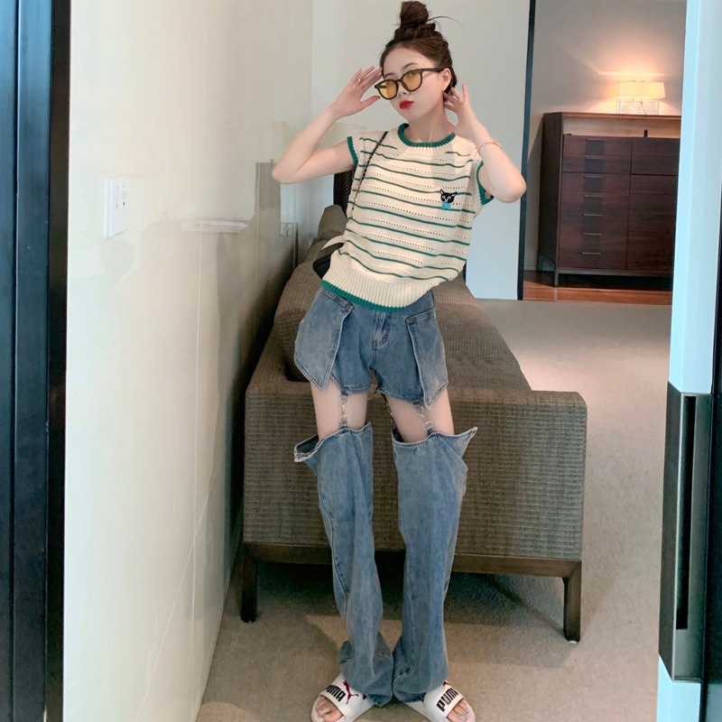 Áo len ZHELIHANGFEI không tay họa tiết sọc thời trang dành cho nữ