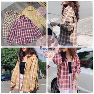 [Ảnh thật] Áo sơ mi oversize sọc caro 3 màu tay phồng ulzzang