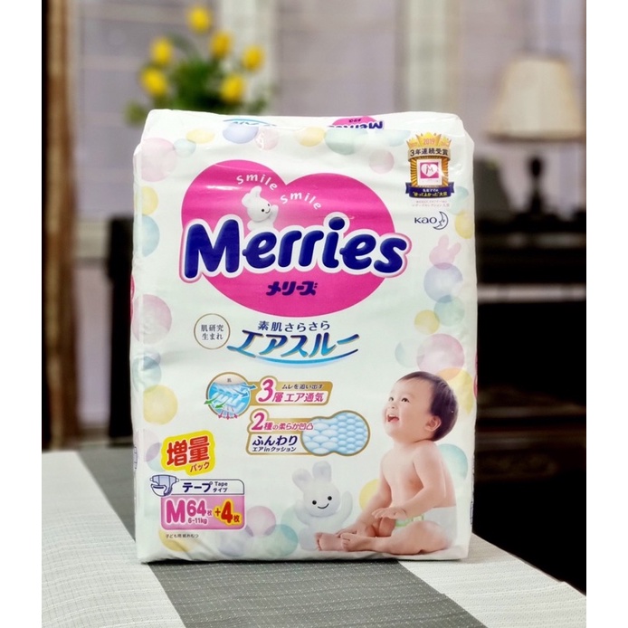 Bỉm tã quần Merries cộng miếng đu size NB96/S90/M68 và M64/L50/XL44