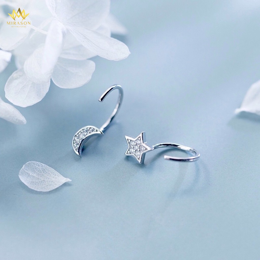 Khuyên Tai Bạc Nữ MIRASON Mặt Trăng Và Ngôi Sao Nạm Đá Sáng Lấp Lánh MBT070 -  Bông Tai Nữ Bạc 925 Cao Cấp