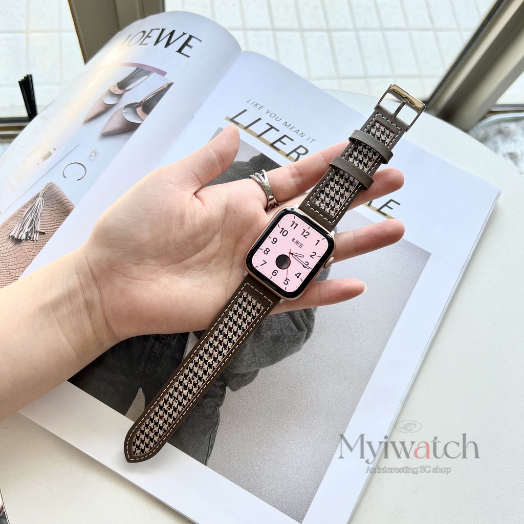 Dây Đeo Vải Canvas Phối Da Cho Đồng Hồ Thông Minh Apple Watch serie 7 6 SE 5 4 3 iwatch 41mm 45mm 40mm 42mm 38 44mm