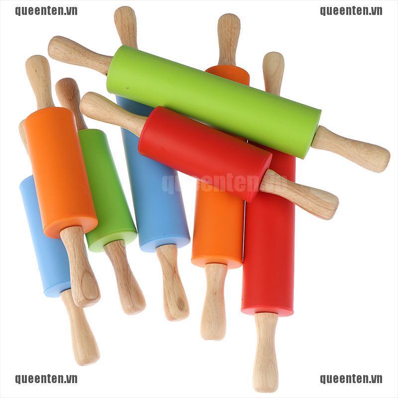 Non-Stick Wooden Handle Silicone Rolling Pins Pastry Flour Roller Kitchen Tool QUVN