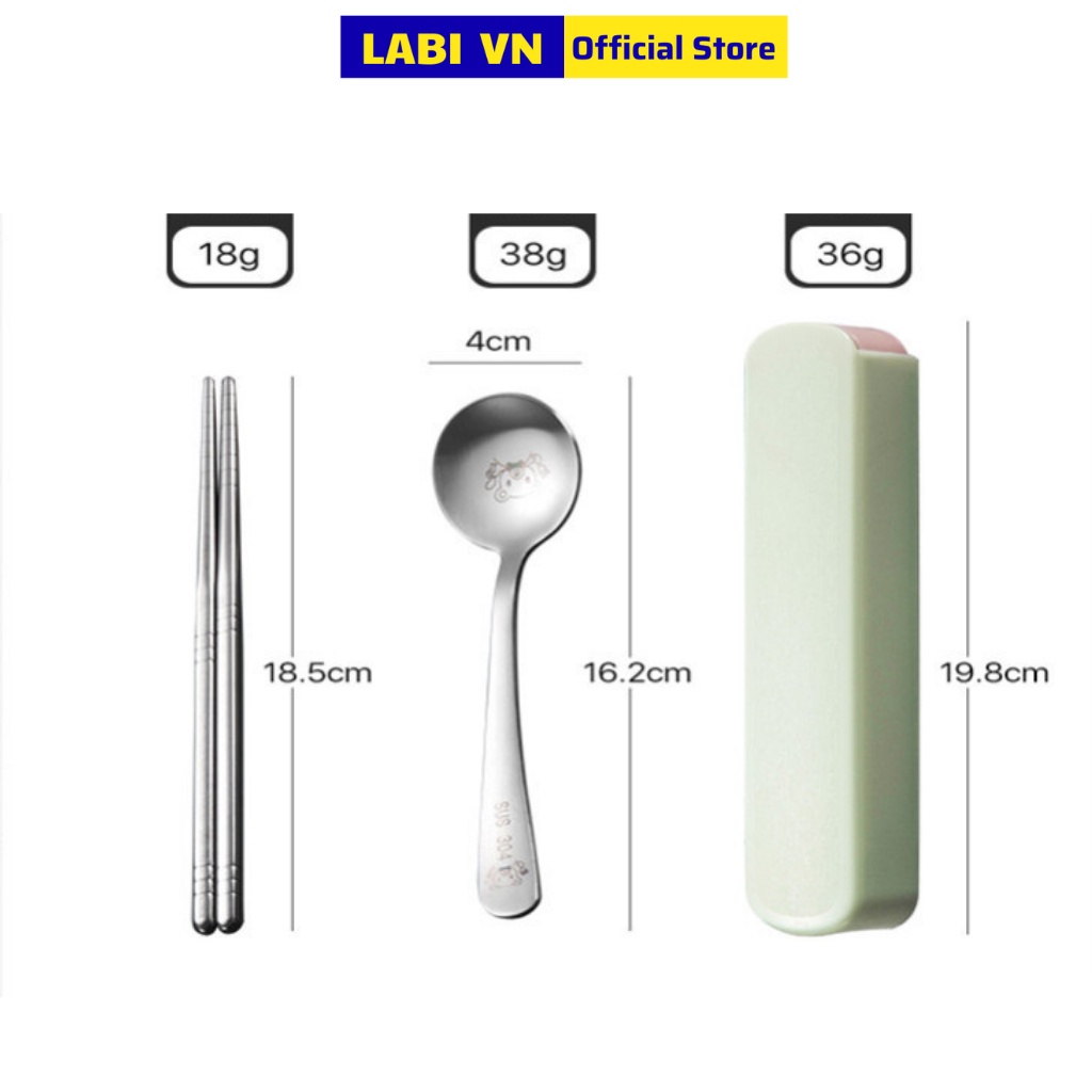 Bộ Thìa Đũa Cá Nhân LABI VN LB222 Kiểu Gấu Bear Với Thìa, Muỗng Và Đũa Inox 304
