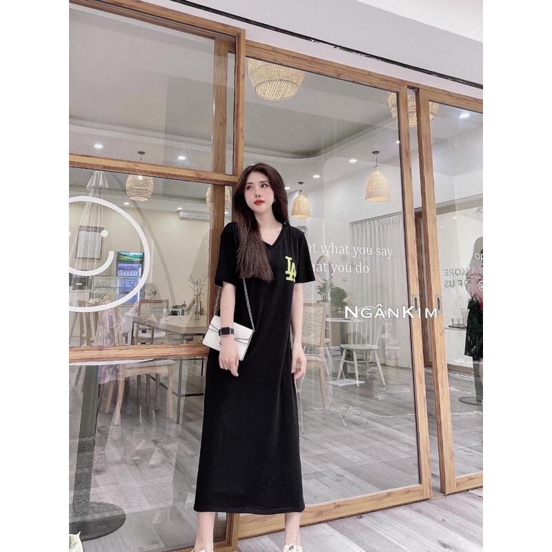 Đầm Suông Nữ LA Dáng Dài Siêu Xinh - Váy Xinh In Chữ Đan Dây Chéo Sau Lưng Giá Ưu Đãi