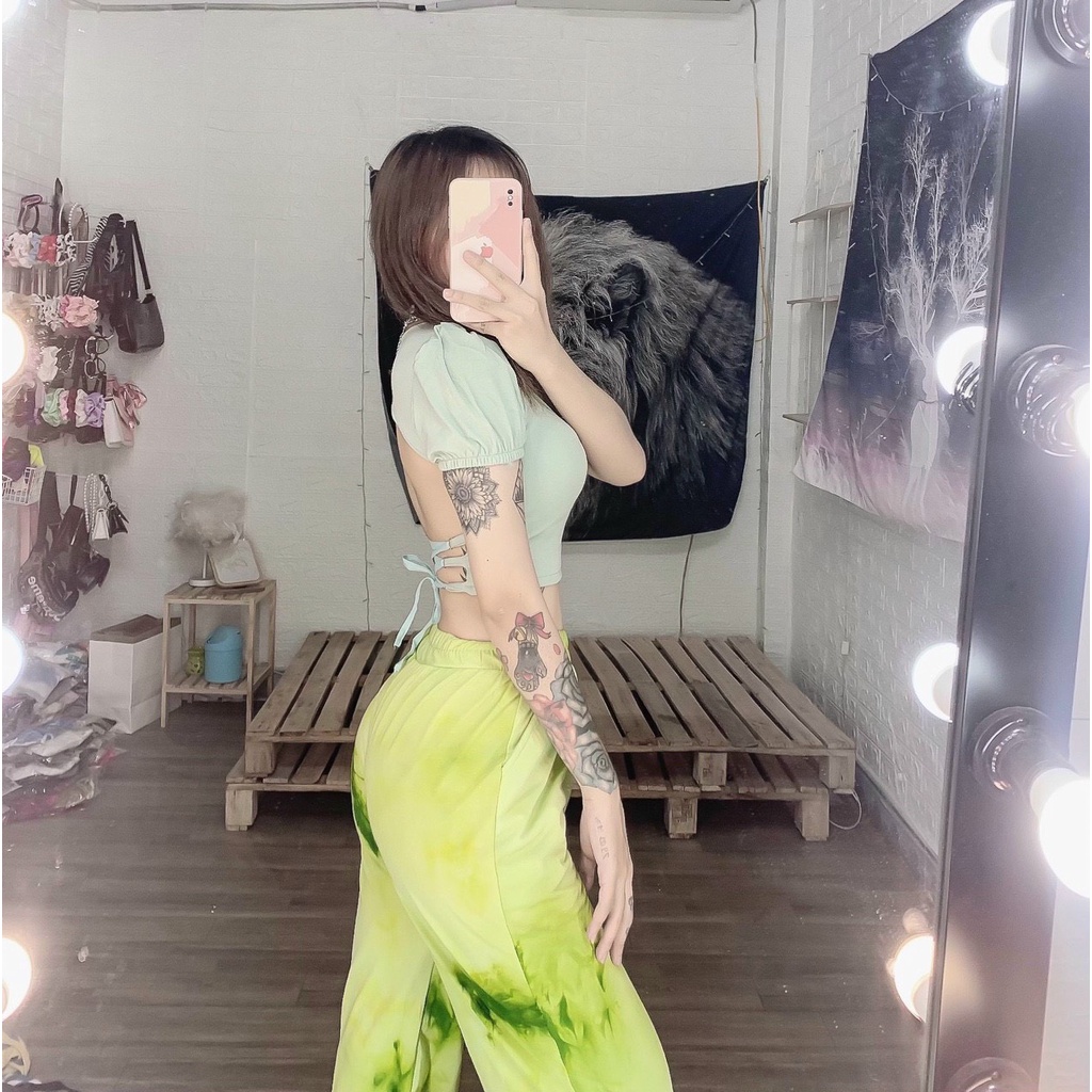 set xinh áo hở lưng đan dây có mút quần loang hot