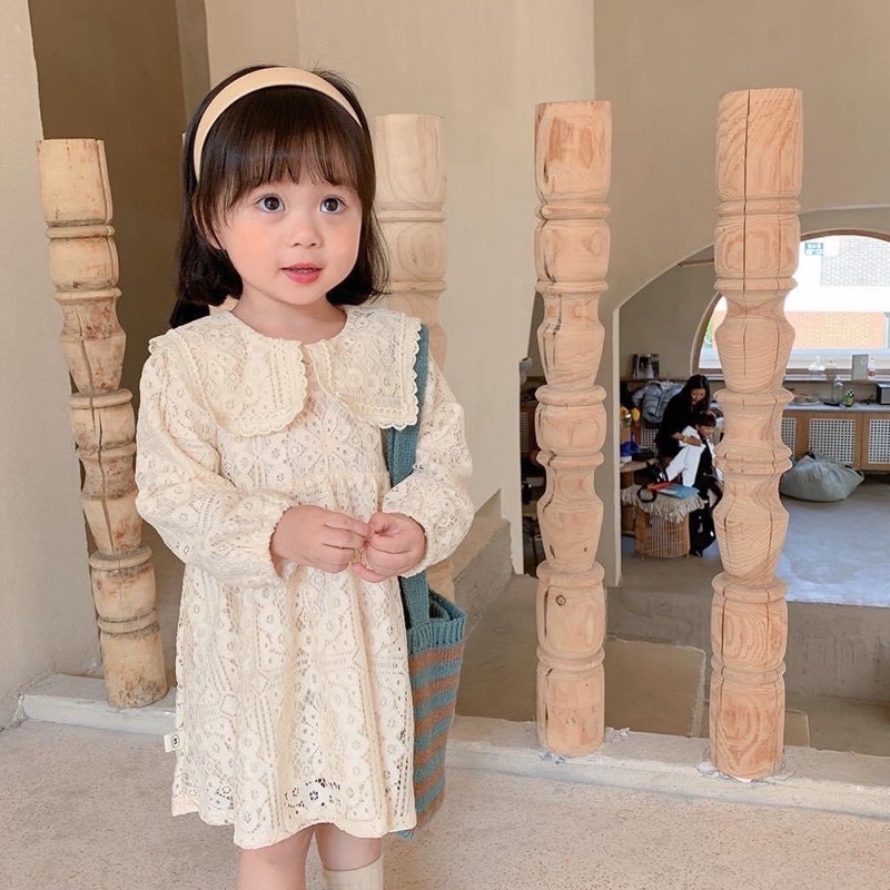 Đầm ren voan dài tay xinh xắn cho bé gái