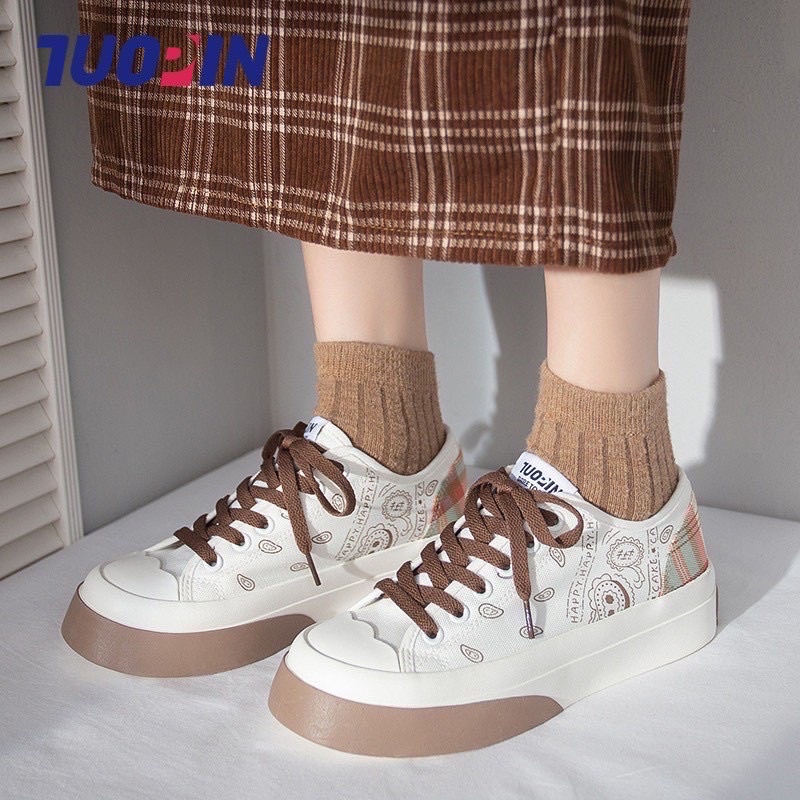 Kèm Video)) Giày nữ bánh mỳ Gót thổ Cẩm viền hoa ca tính năng động