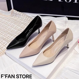 Giày mũi nhọn gót nhọn da mềm, đen trắng sữa hồng nude gót mềm