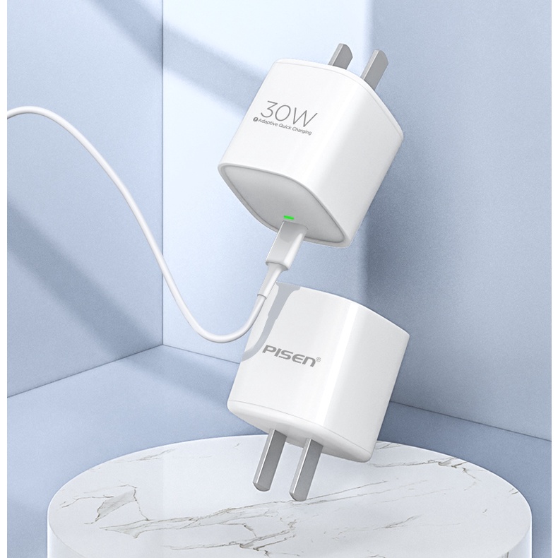 Combo sạc PISEN ice Crystall PD 30W, sạc nhanh, công suất 30W, kèm cáp sạc nhanh, model: MS-V1500U200-030F0-CN