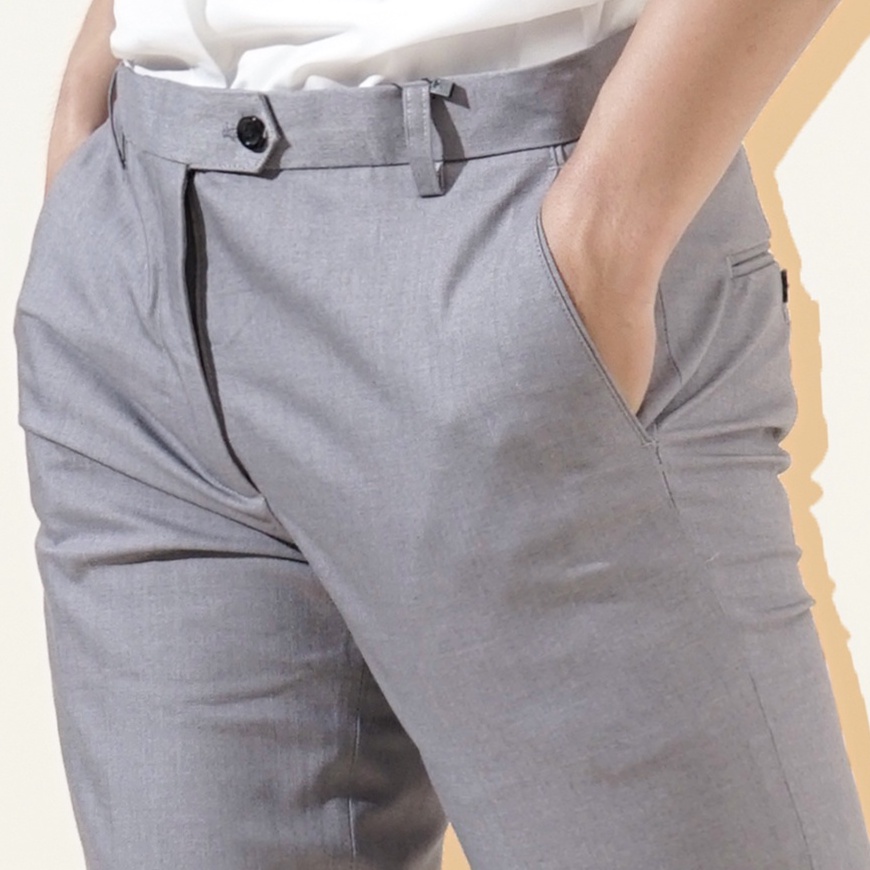 Quần tây nam Bovis Homme, mã QT110, màu xám, form slim vừa vặn, chất liệu cotton, mặt vải mỏng lạnh