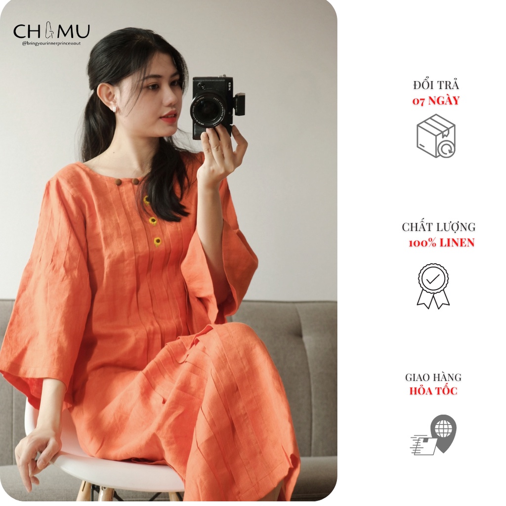 Đầm Linen Premium Thiết Kế GREEnie D Thêu Tay | GREENIE D DRESS | CHAMU LINEN