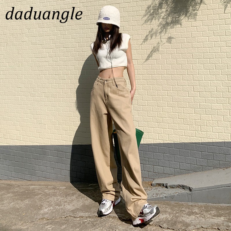 Quần jean Daduhey lưng cao dáng rộng màu trơn thời trang phong cách Hàn Quốc cho nữ