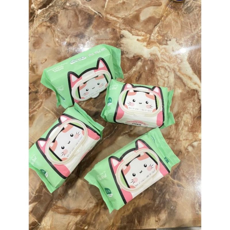 Khăn ướt Phú Đạt hình mèo dễ thương, siêu cute  không cồn  an toàn cho bé