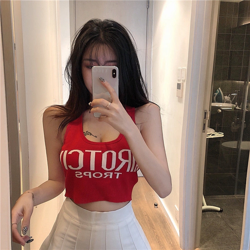 Áo Ba Lỗ Cộc Tay Dáng Ôm Hở Eo Quyến Rũ Họa Tiết Chữ Thời Trang Mùa Hè Kiểu Hàn Dành Cho Nữ Sinh