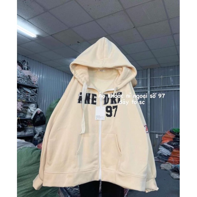 Áo khoác nỉ nữ Số 97 form rộng nỉ cotton phong cách Hàn Quốc Thubio