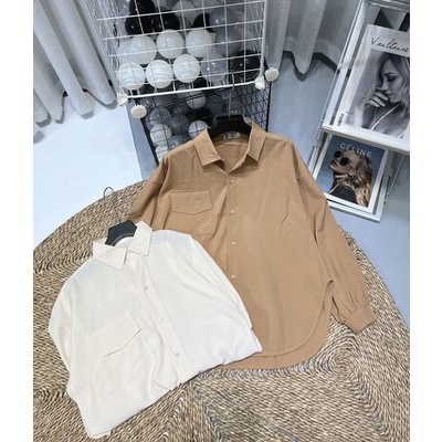 áo sơ mi nữ form rộng bo tay 1 nắp túi vạt đuôi tôm ( Ảnh thật trải sàn)