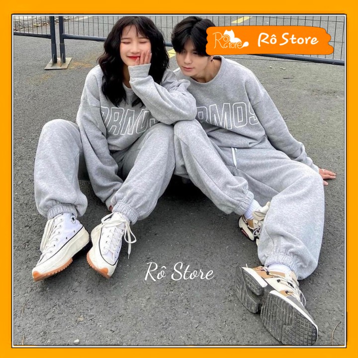 Set Nỉ Bông Form Rộng Tay Bồng Unisex Nam Nữ, Bộ Nỉ Áo Sweater Kèm Quần Đủ Màu In Chữ COSMOS Siêu Bassic RÔ STORE S10
