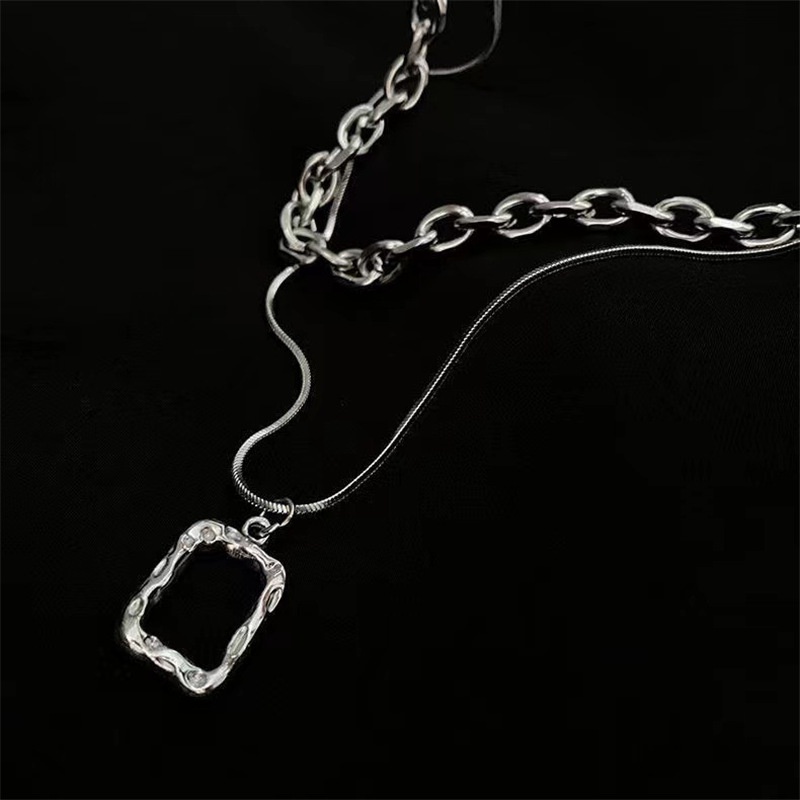 Thời trang Unisex Hip Hop Nhiều lớp Chuỗi vòng cổ dài cho phụ nữ Quà tặng đồ trang sức Mặt dây chuyền hình vuông Phụ kiện vòng cổ Quà tặng sinh nhật