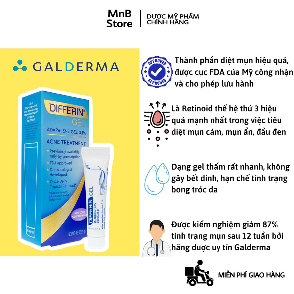 [Bản Mỹ có Bill] Kem mụn Differin Gel Adapelene 0.1% dạng gel mỏng nhẹ, ngăn ngừa mụn - MnB Store