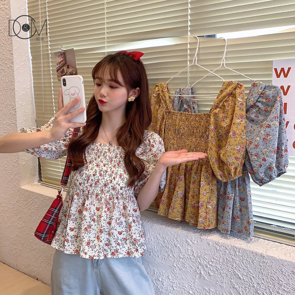 Áo Kiểu Tay Ngắn Trễ Vai Họa Tiết Hoa Xinh Xắn Cho Nữ | BigBuy360 - bigbuy360.vn