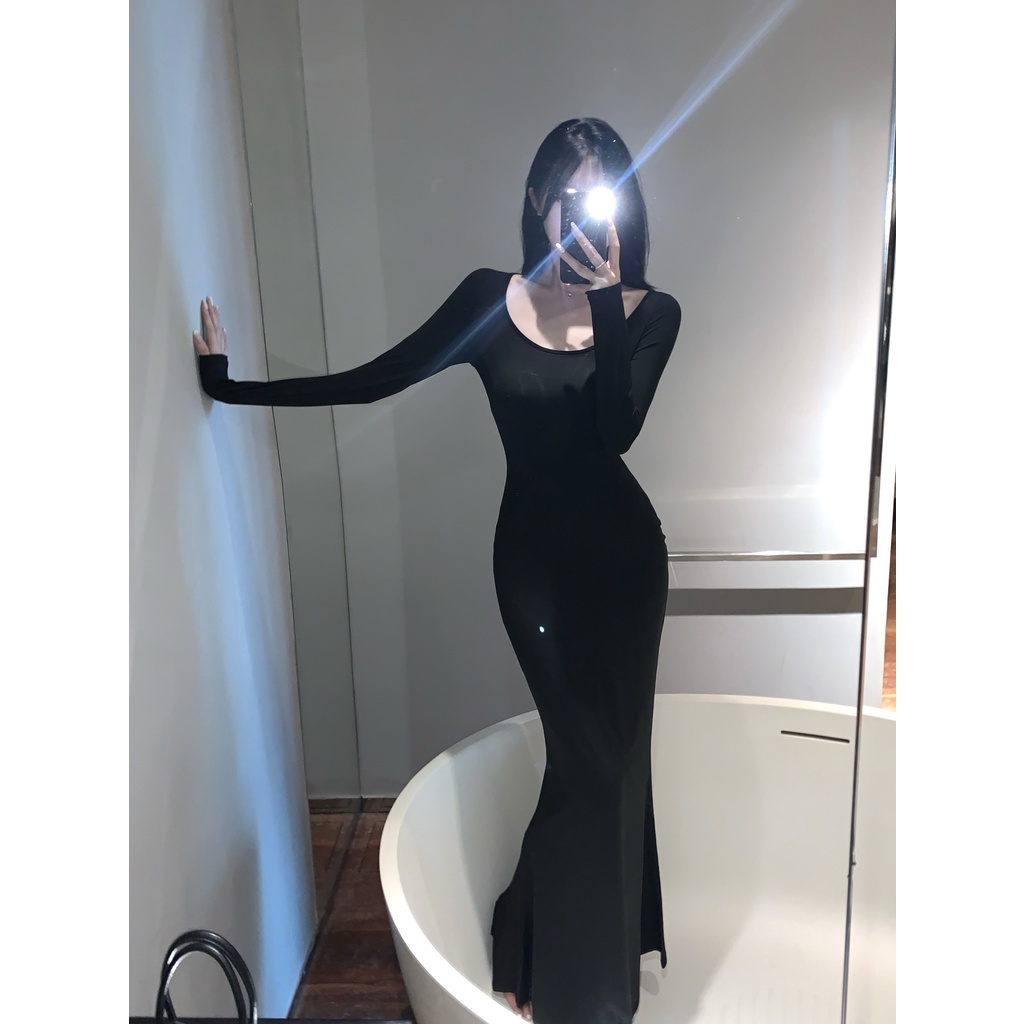 Cocory vn Đầm Maxi Đuôi Cá Tay Dài Lưng Cao Thời Trang Mùa Thu