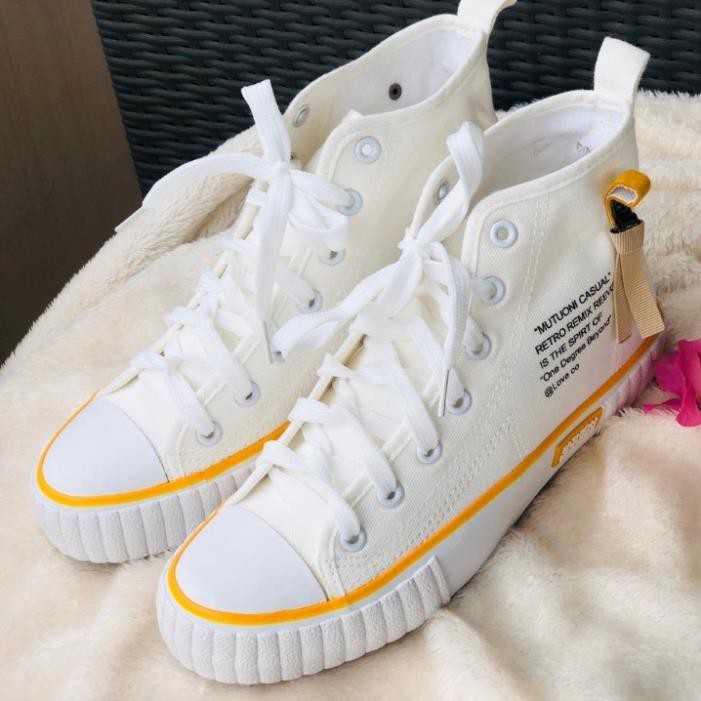 Giày Thể Thao Nữ Cổ Cao ❤️FREESHIP ❤️ Vải Khâu phong Cách Hàn Quốc Trắng Giản Dị Tặng Kem Xịt Giày GC01