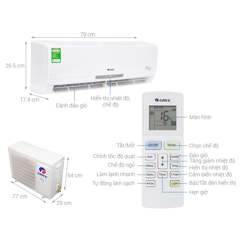 Điều hòa Gree 1 chiều 9000 inverter R410 GWC09CA-K3D9C2I(I/O)