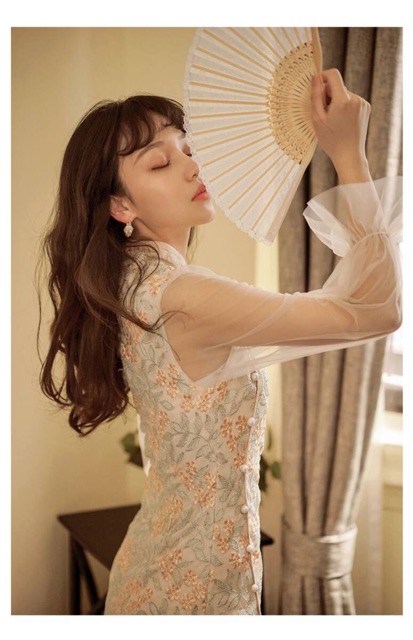 [Ảnh thật/Order] Sườn xám cách tân tiểu thư. Sườn xám pha ren xẻ tà ôm body | BigBuy360 - bigbuy360.vn