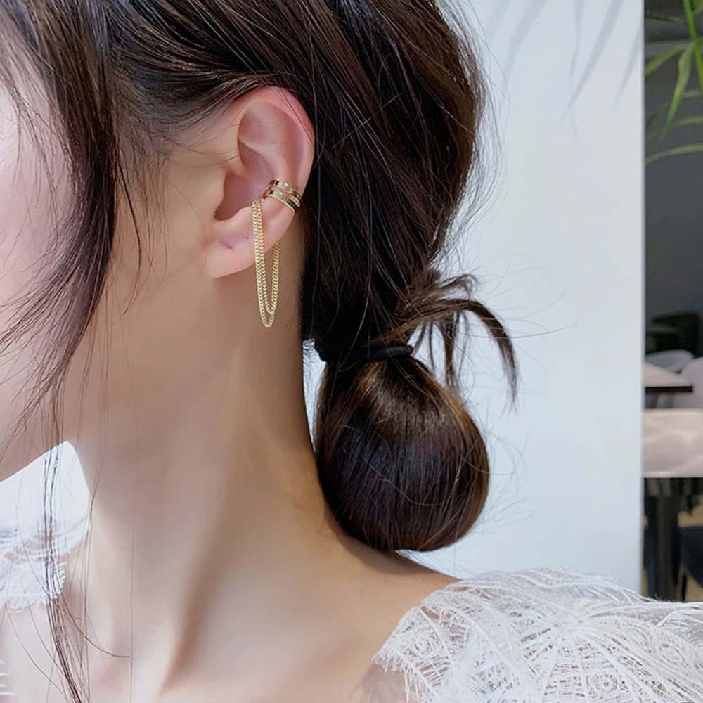 QQMALL Bông Tai Dạng Kẹp Dài Không Xỏ Lỗ Bằng Hợp Kim Cá Tính Cho Nữ