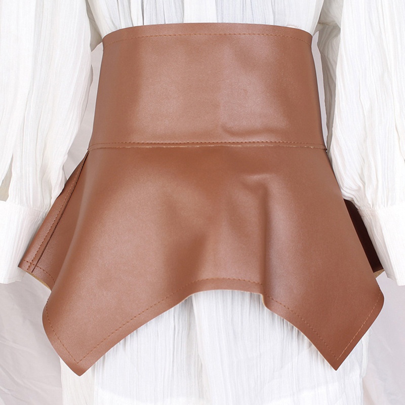 Thắt Lưng Bản Rộng Giả Da Phối Bèo Màu Trơn Phong Cách Vintage Cho Nữ