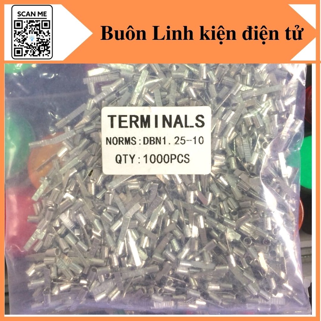 100 Đầu cos pin dẹp trần DBN 1.25-10, cos bấm nối dây điện 0.5 đến 1.5mm, đầu cốt kim dẹt bằng đồng